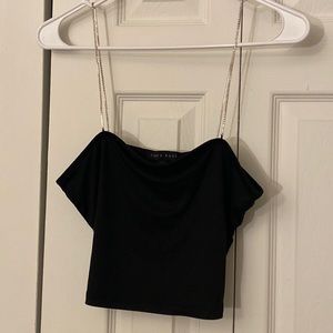 Medium black tube top with rhinestone chains as straps from Faded Rose